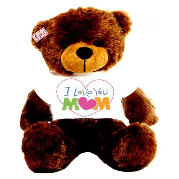 2 feet brown teddy bear wearing I Love You Mom T-shirt